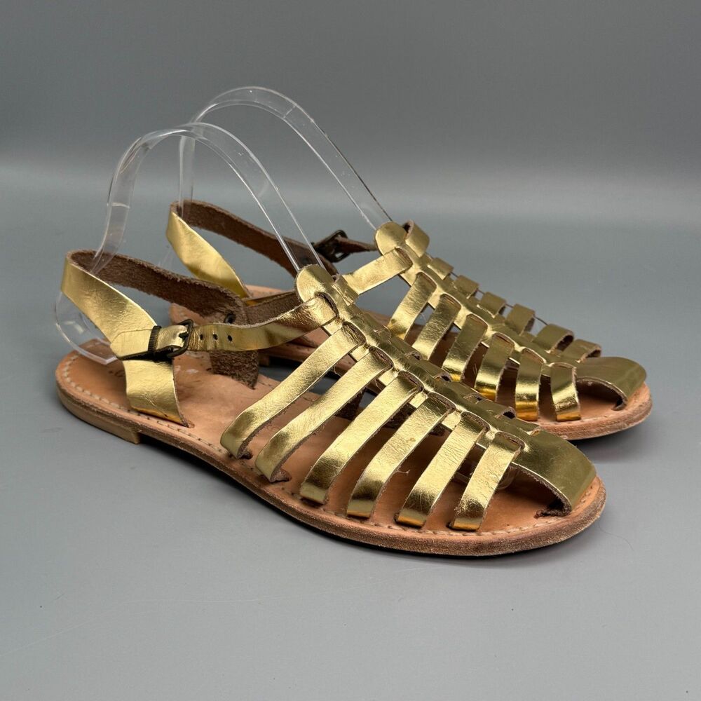 Lanapo Cinque Terre Women's 9 Metallic Gold Leather Strappy Sandals Comfort
